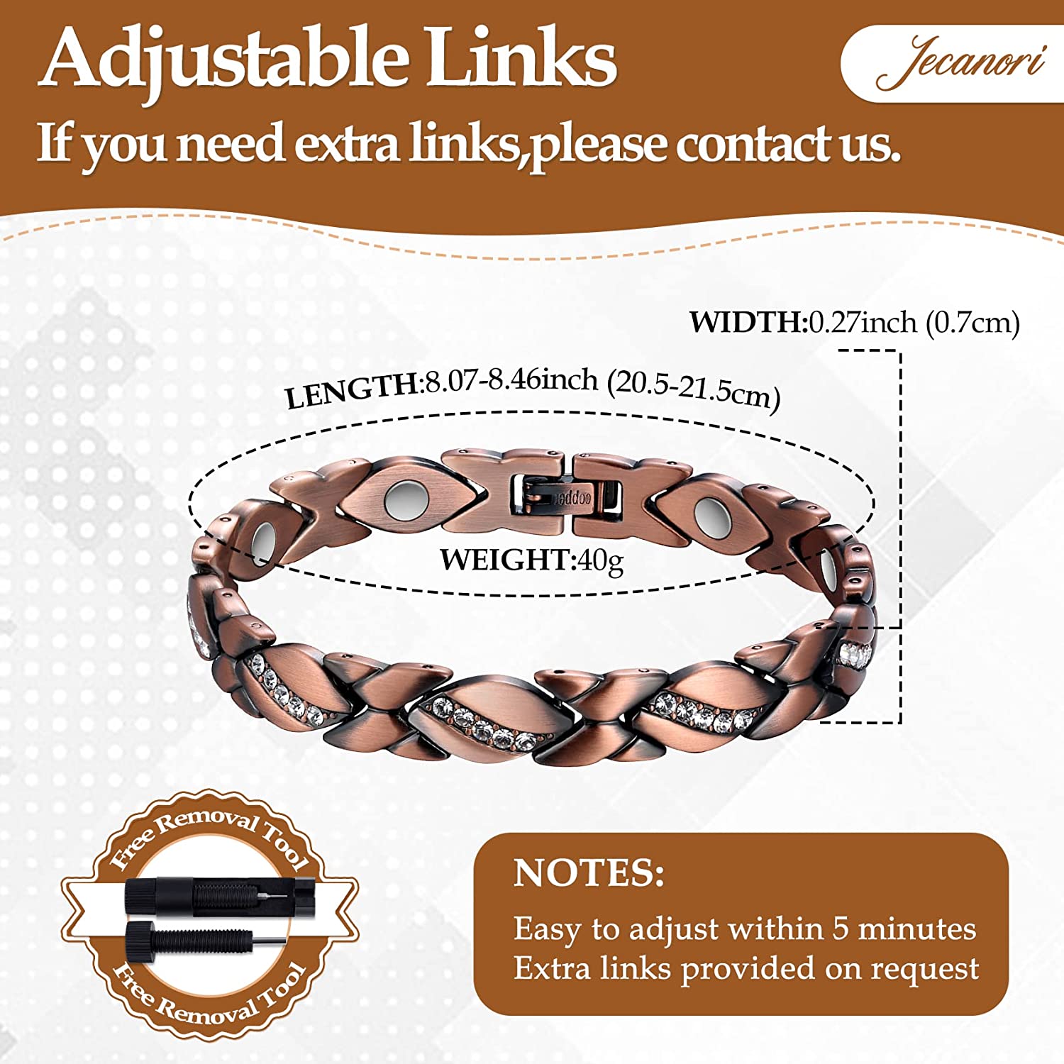 Jecanori Pure Copper Bracelets for Women,Ultra Magnetic Bracelets for Women with 3500 Gauss Magnets,Crystal Mother's Day Jewelry Gift, Sizing Tool - Image 2